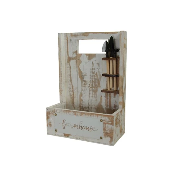 Láda támlával, kerti szerszámokkal 30x15x42 cm