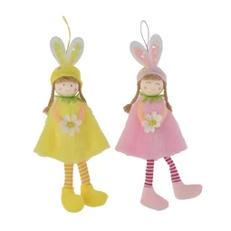 Lány nyuszifüllel, virággal, lógólábú 27 cm 2 féle