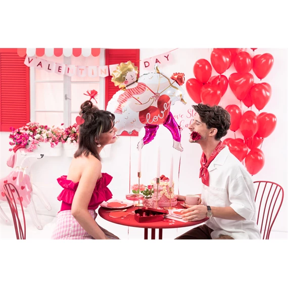 Lufi 16 hüvelykes szívek pasztell piros S/6