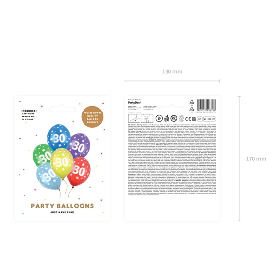 Lufi erős 30 cm 30. születésnap fémes mix S/6