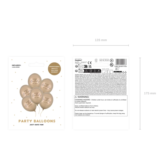 Lufi 30 cm boldog születésnapot metál hideg arany S/6