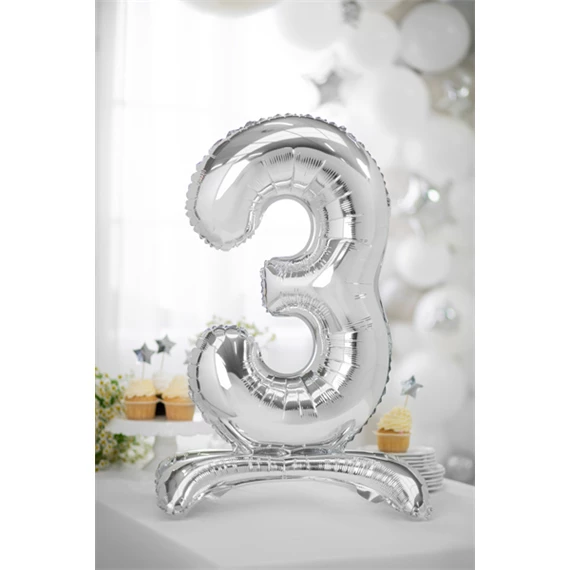 Lufi 3-as szám álló fólia 70 cm ezüst