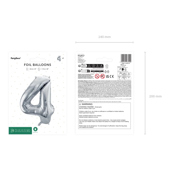 Lufi 4-es szám fólia 72 cm ezüst