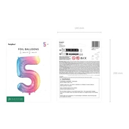 Lufi 5-ös szám fólia 86 cm pasztell szivárvány