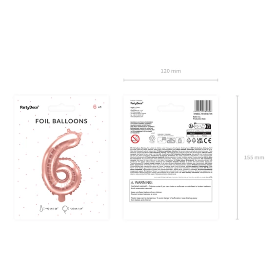 Lufi 6-os szám fólia 35 cm rózsaarany