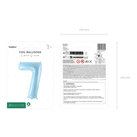 Lufi 7-es szám fólia 72 cm világoskék