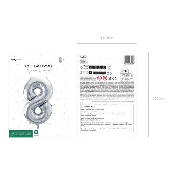 Lufi 8-as szám fólia 72 cm ezüst