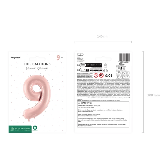 Lufi 9-es szám fólia 72 cm világos rózsaszín