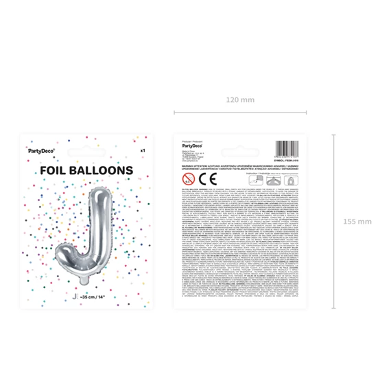 Lufi j betű fólia 35 cm ezüst