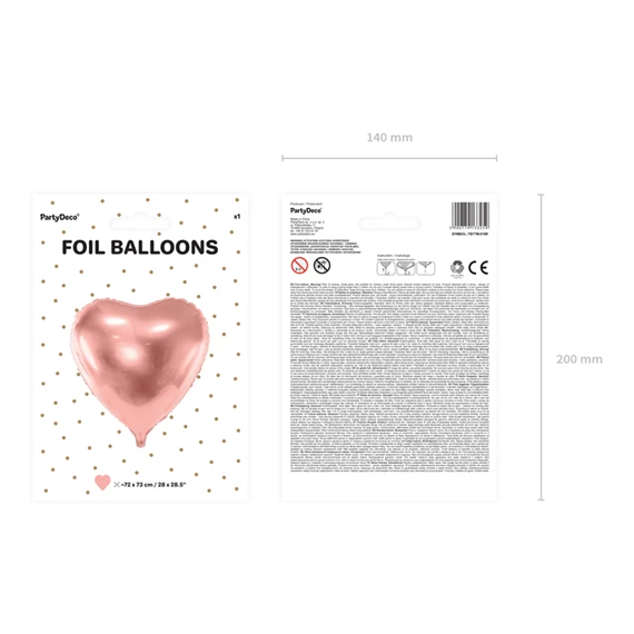 Lufi szív fólia 68x72 cm rózsaarany