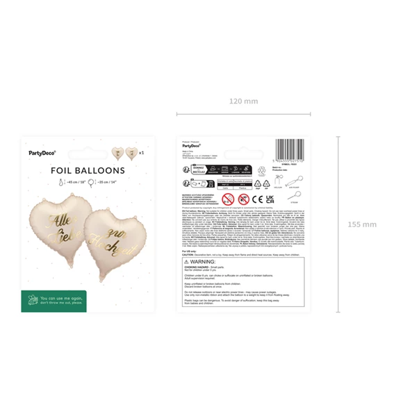 Lufi szívek ``Alles Liebe zur Hochzeit`` 45 cm mix S/2