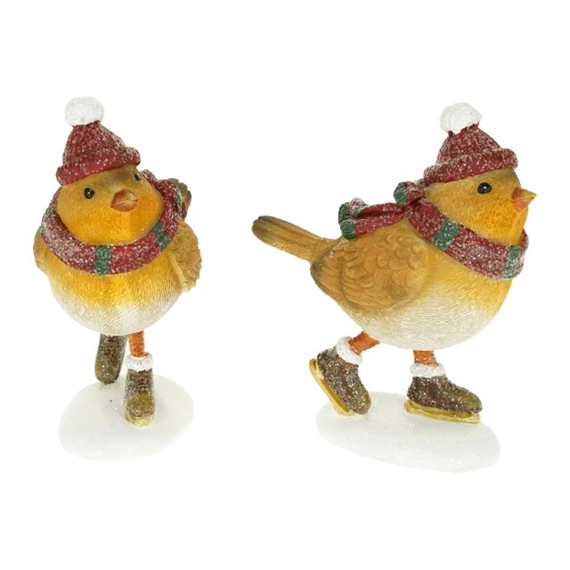 Madár sapkában, korcsolyában álló, glitteres 7,5x3,5x9 cm 2 féle