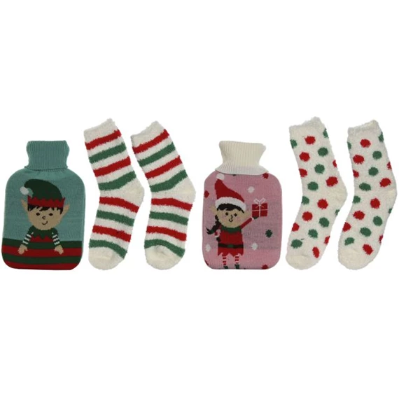 Melegvizes palack zokni szett, mintás 17x28x4 cm 2 féle S/2