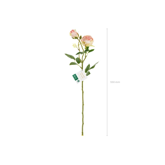 Művirág - rózsa két bimbóval, 55 cm, világos púderrózsaszín
