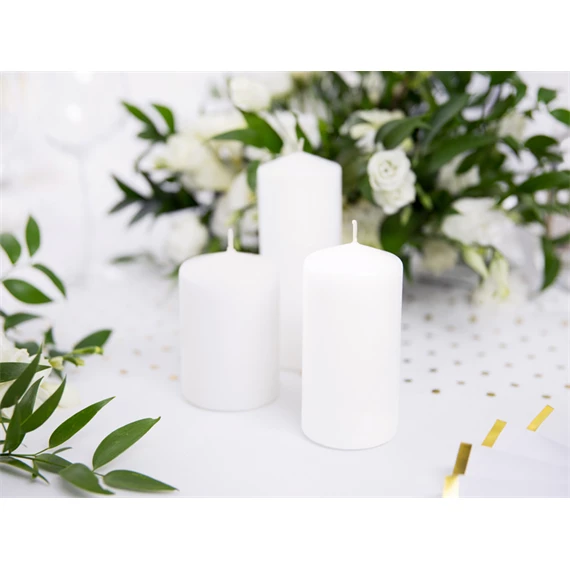 Oszlop gyertya matt fehér 12 x 6 cm S/6