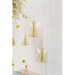 Papír dekoráció méhsejt angyal, elefántcsont, 24 cm