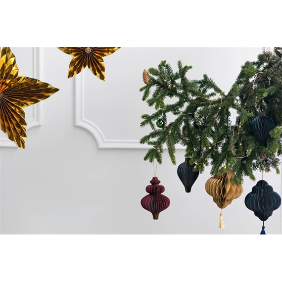 Papír méhsejt dekorációs lámpás tengerészkék 13,2x15 cm