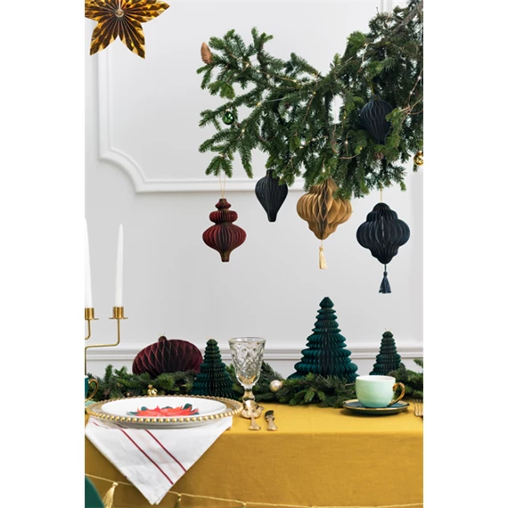 Papír méhsejt dísz csepp sötétkék 8x12 cm