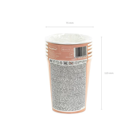 Papírpohár rózsaarany 220 ml S/6
