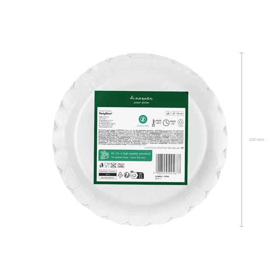 Papírtányér dinoszauruszok, 18x18 cm, mix S/6