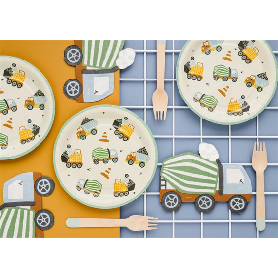 Papírtányér építőipari járművek, mix, 18x18 cm S/6