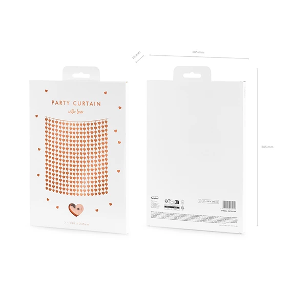 Party függöny szívekkel rózsaarany 100x245 cm