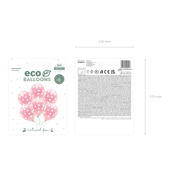 Pasztell eco lufi 33 cm pöttyös világos rózsaszín S/6