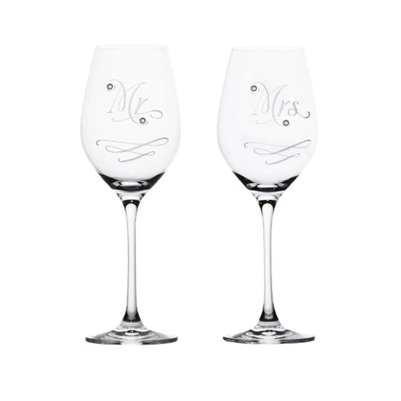Pohár "Mr+Mrs" felirattal, Swarovski kristállyal 360 ml 22,5x8 cm S/2