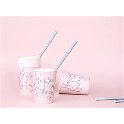 Papírpohár happy b`day!, világos púderrózsaszín, 220 ml