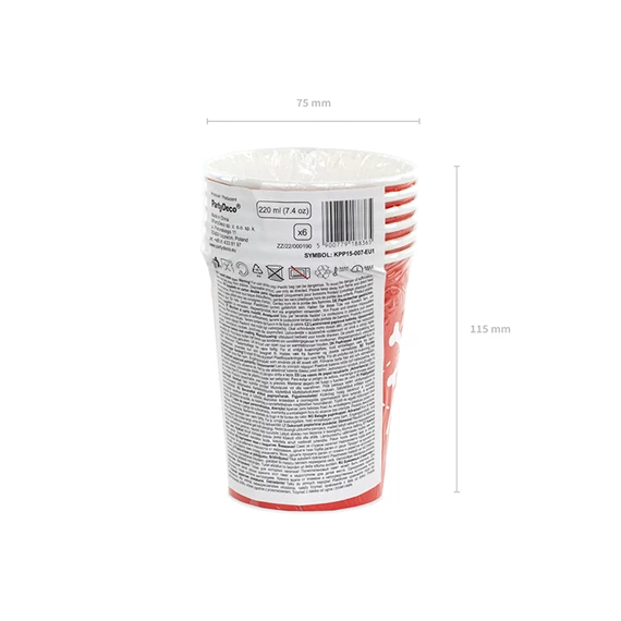 Papírpohár kalóz parti, piros, 220 ml S/6