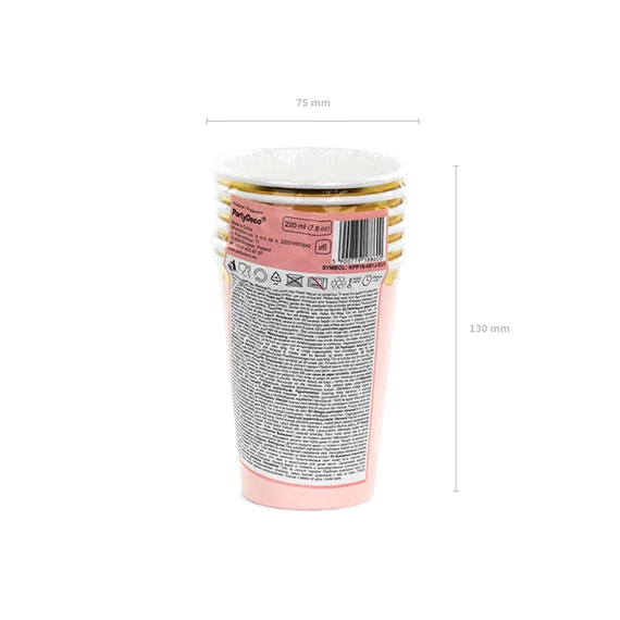Papírpohár világos rózsaszín 220 ml S/6
