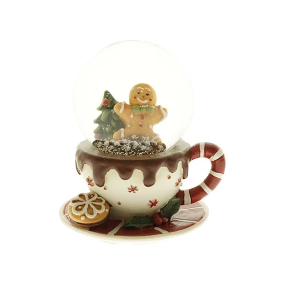 Rázógömb csészében, fenyővel, mézeskalács figurával 7x6,5x8,3 cm