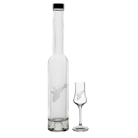 Röviditalos pohár palackkal, szarvasfej mintával, Swarovski kristállyal üveg 100 ml/200 ml S/3