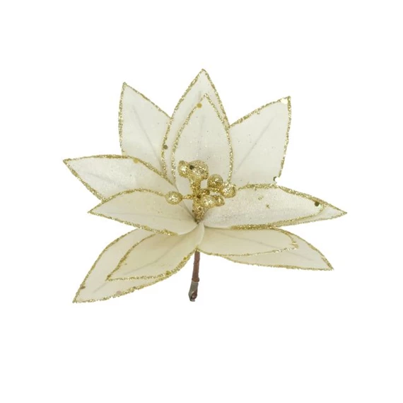 Selyemvirág Mikulásvirág glitteres, csiptetős 18 cm