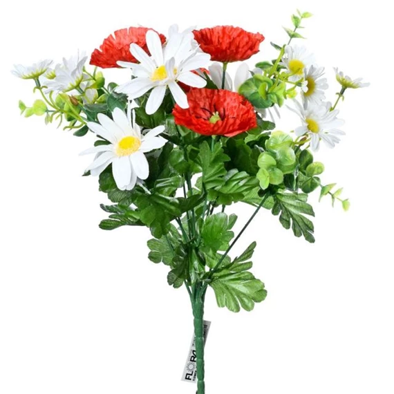 Selyemvirág pipacs csokor margarétával 41 cm