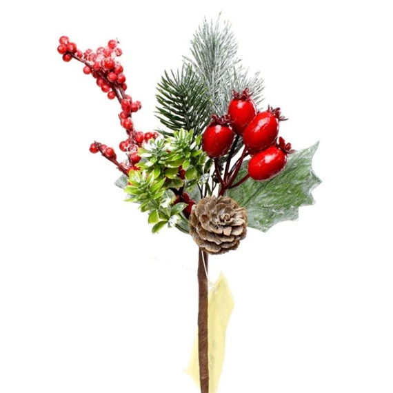 Selyemvirág fenyővel, csipkebogyóval, tobozzal, betűzős 24 cm