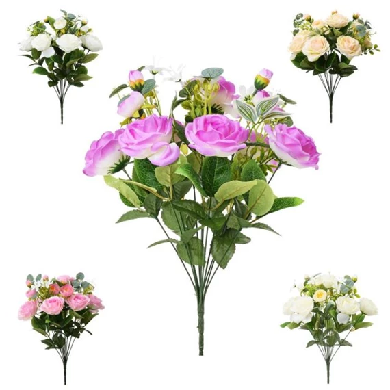 Selyemvirág rózsacsokor 44 cm 5féle