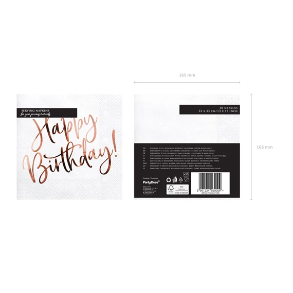 Szalvéta boldog születésnapot fehér 33x33 cm S/20