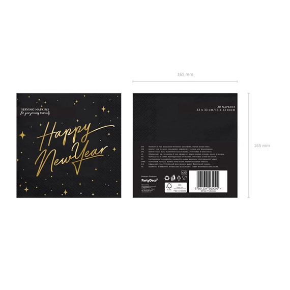 Szalvéta boldog új évet fekete 33x33 cm S/20
