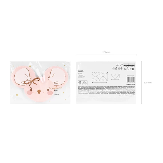 Szalvéta egér, világos rózsaszín, 16x10 cm S/20