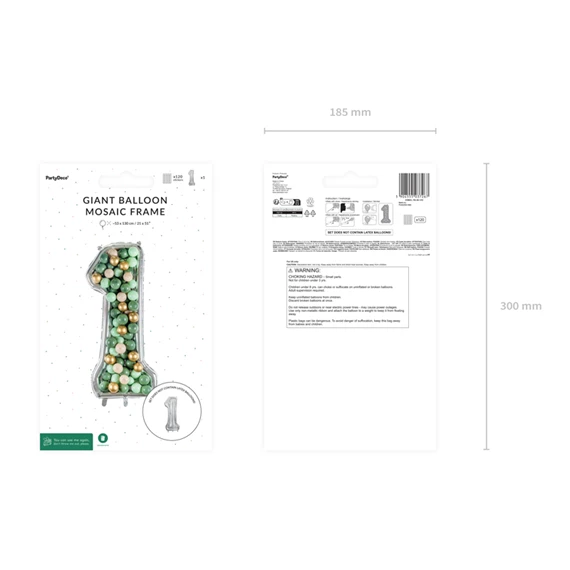 Számkeret 1-es latex lufikhoz 126 cm ezüst