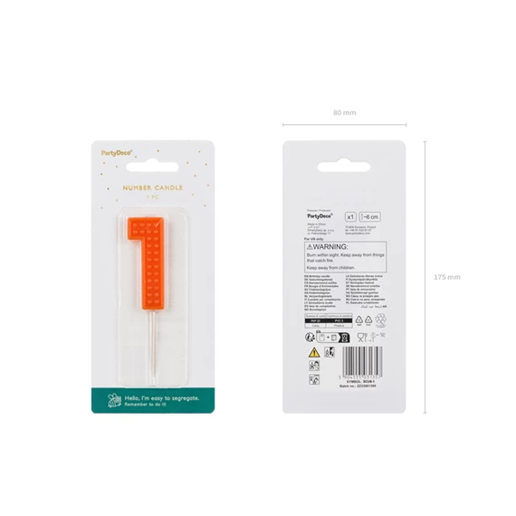 Születésnapi gyertya 1-es szám 6 cm piros