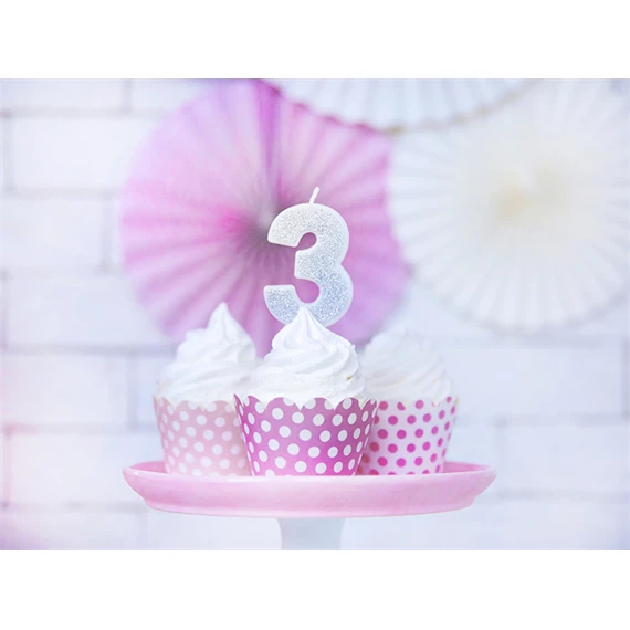 Születésnapi gyertya 3-as szám ezüst 7 cm