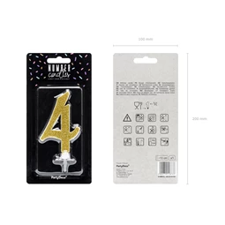 Születésnapi gyertya 4-es szám arany 10 cm