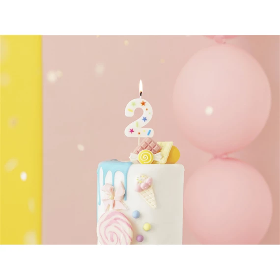 Szülinapi gyertya 2-es szám fehér konfetti 5,5 cm