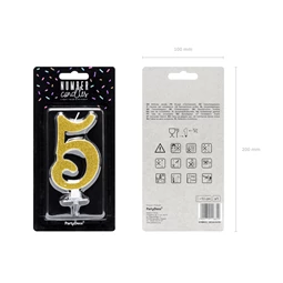 Szülinapi gyertya 5-ös szám arany 10 cm