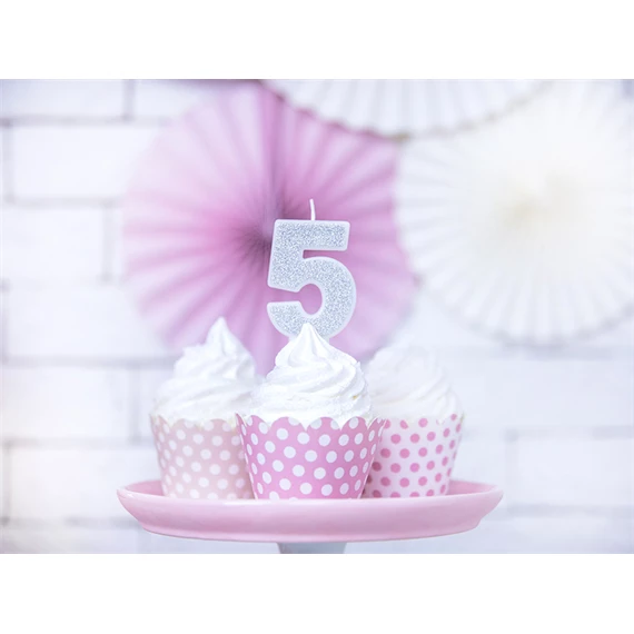 Szülinapi gyertya 5-ös szám ezüst 7 cm