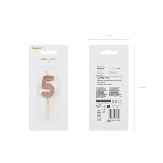 Szülinapi gyertya 5-ös szám rózsaarany 4,5 cm