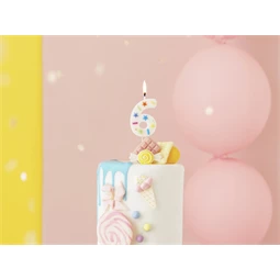 Szülinapi gyertya 6-os szám fehér konfetti 5,5 cm