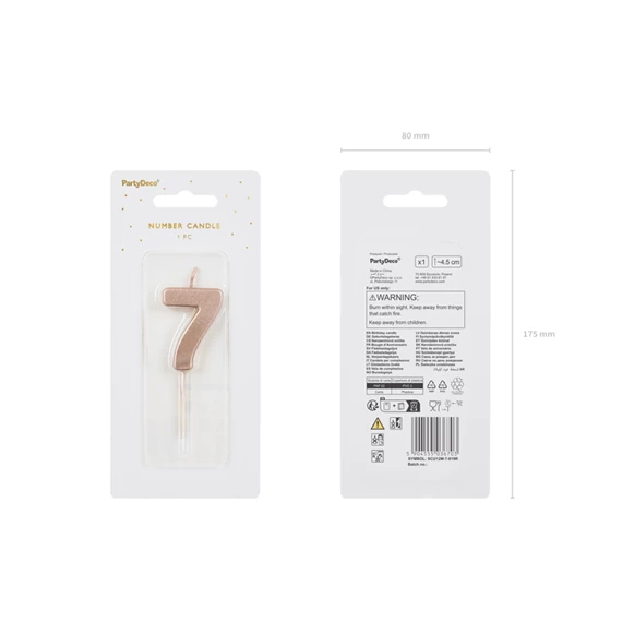 Szülinapi gyertya 7-es szám rózsaarany 4,5 cm